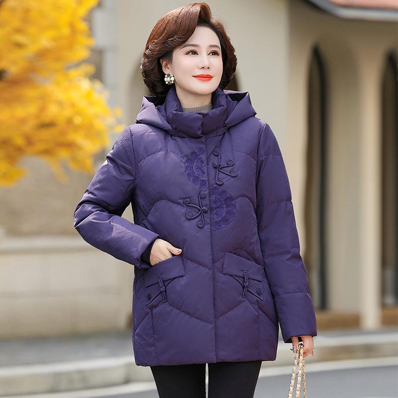 White Eiderdown Down Jacket Women's Loose Winter Clothes Retro Middle-aged and Elderly Mothers Plus Size Temperament Chinese Style Down Jacket