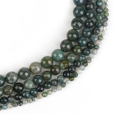 Natural Moss Grass Agates Stone Faceted Round Beads For Jewelry Making Bracelet DIY Craft Strand 15''
