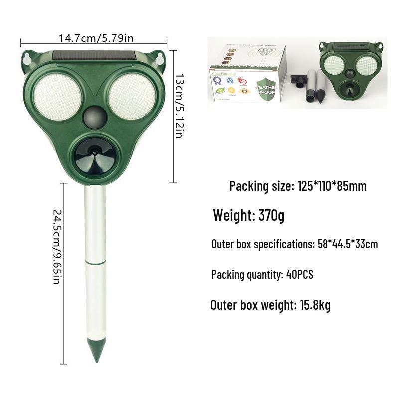 Solar Outdoor Animal Repellent: LED Strobe & Ultrasonic Bird, Dog, and Rodent Deterrent