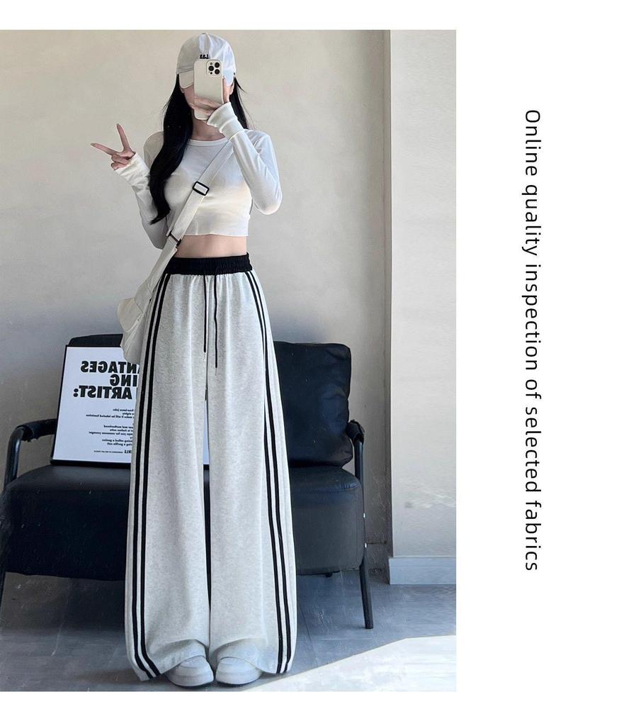 Retro Women's Color Block Patchwork Sweatpants - Loose Wide-Leg Style for Spring & Autumn in Southeast Asia