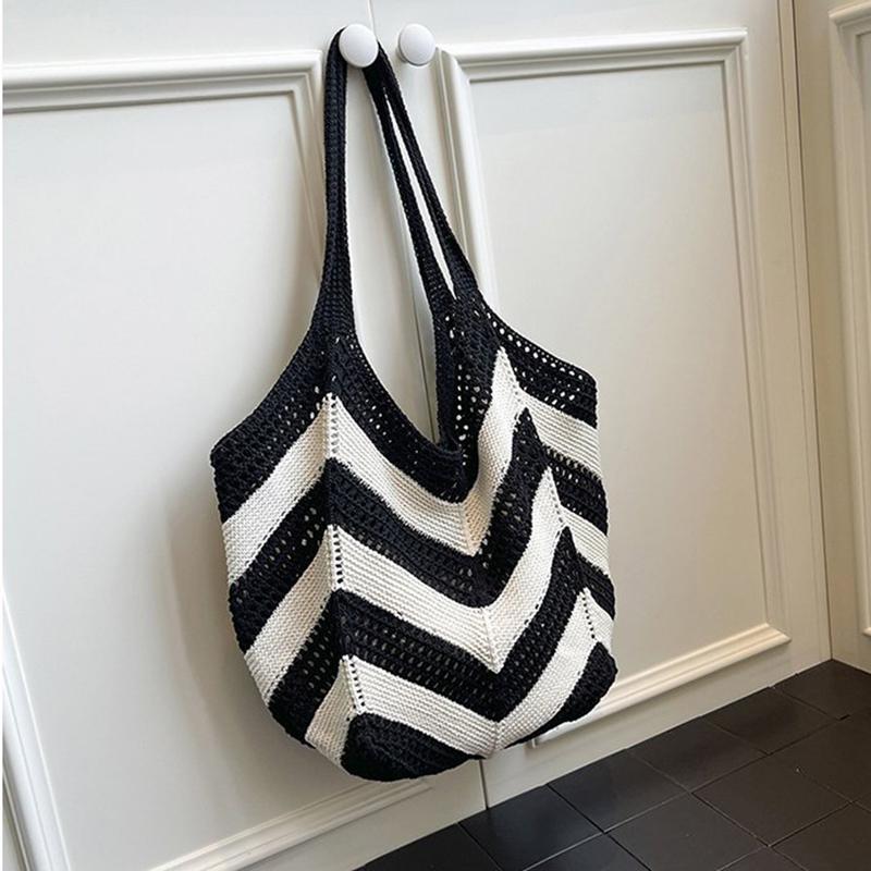 Women's Roomy Woven Net Backpack, Perfect for Summer Vacations, Casual Knitted Hollow-out Shoulder Bag KTB