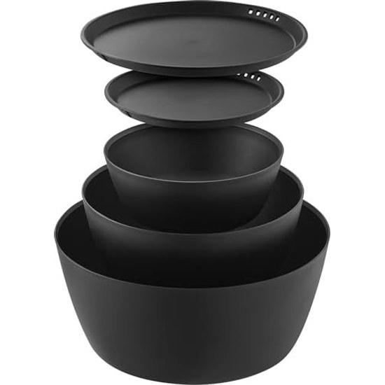 Yamazaki Tilted Mixing Bowl 5-Piece Set Microwave Safe Black S Tower Dishwasher Lid 1394