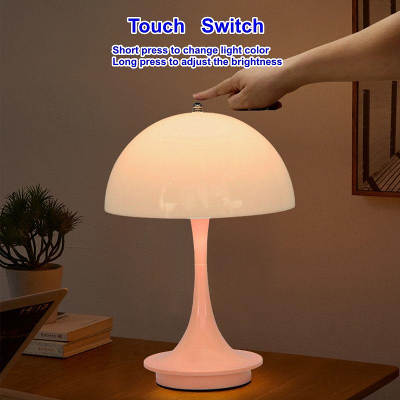 Mushroom  Portable LED Table Lamp USB Wireless Rechargeable Touch Night Light Mood Desk Lamp for Christmas Bedside Decor