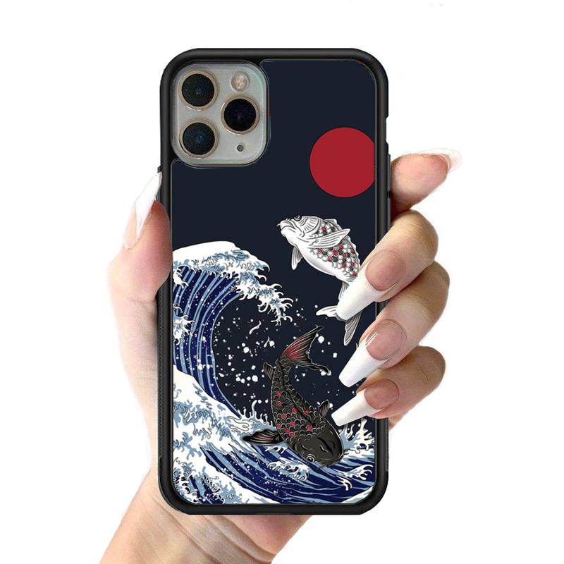 Japanese Wave Anime Dragon Phone Case Silicone PC+TPU Case for iPhone 11 12 13 Pro Max 8 7 6 Plus X SE XR Hard Fundas