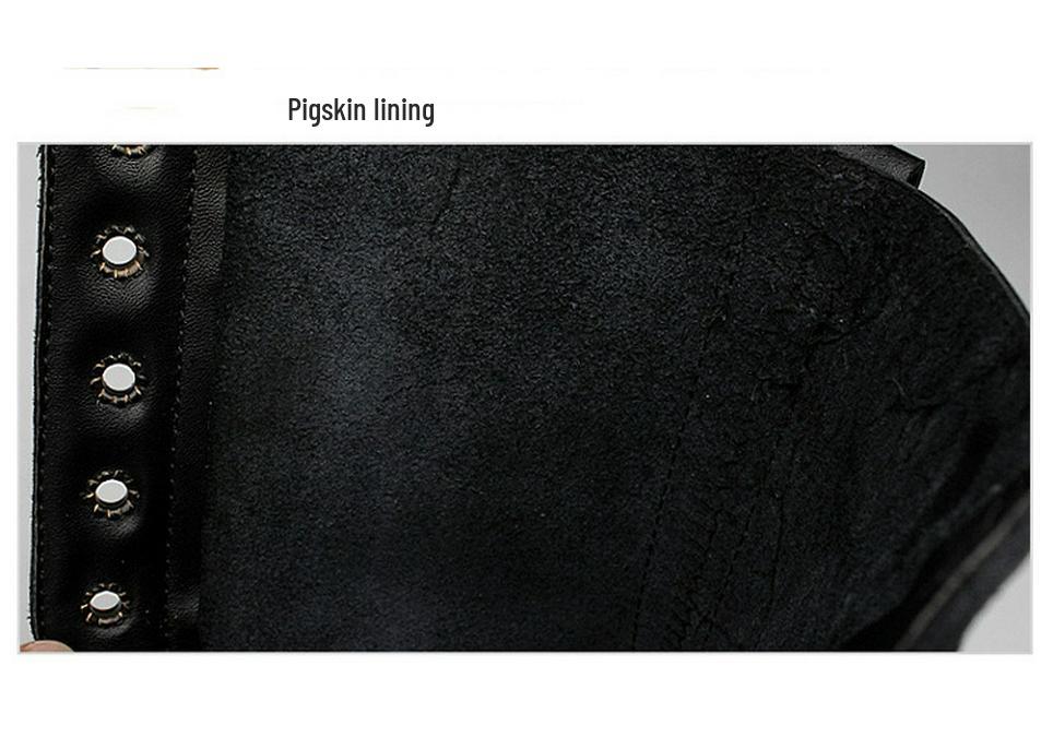 Plus Size Men's Black High-Top Cotton Martin Boots 48-52, Cowhide & Fleece Lined, Warm Workwear Shoes