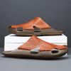 Fashion New Casual Leather Men Sandals Light Breathable Flats Hollow Out Male Shoes Summer Outdoor Daily Men Slippers Hot Sale Half Drag