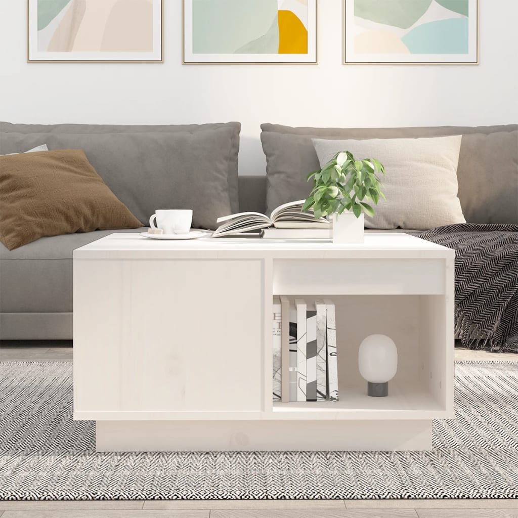  Coffee Table, White, 60x61x32.5 Cm, Solid Pine Wood