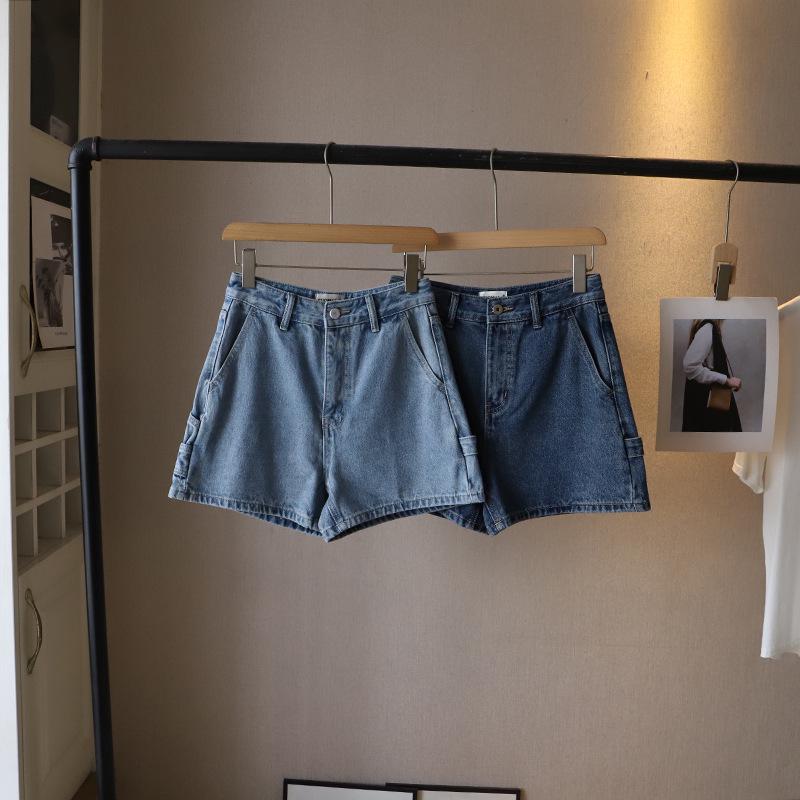 Summer 2025 Korean Style Women's Denim Cargo Shorts - Straight Leg, Versatile A-line