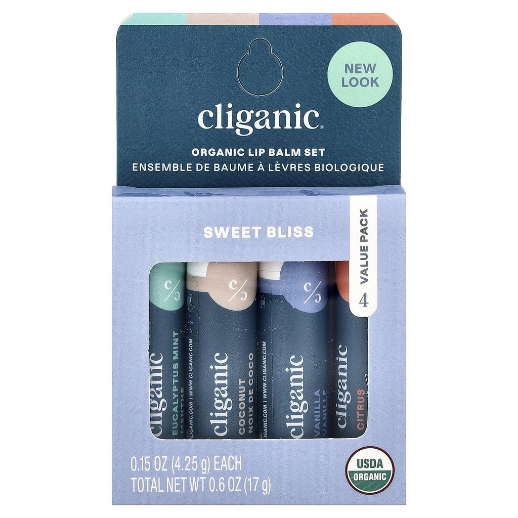 Organic Lip Balm Set, Sweet Bliss, 4 Pack, 4.25G (0.15Oz) Each