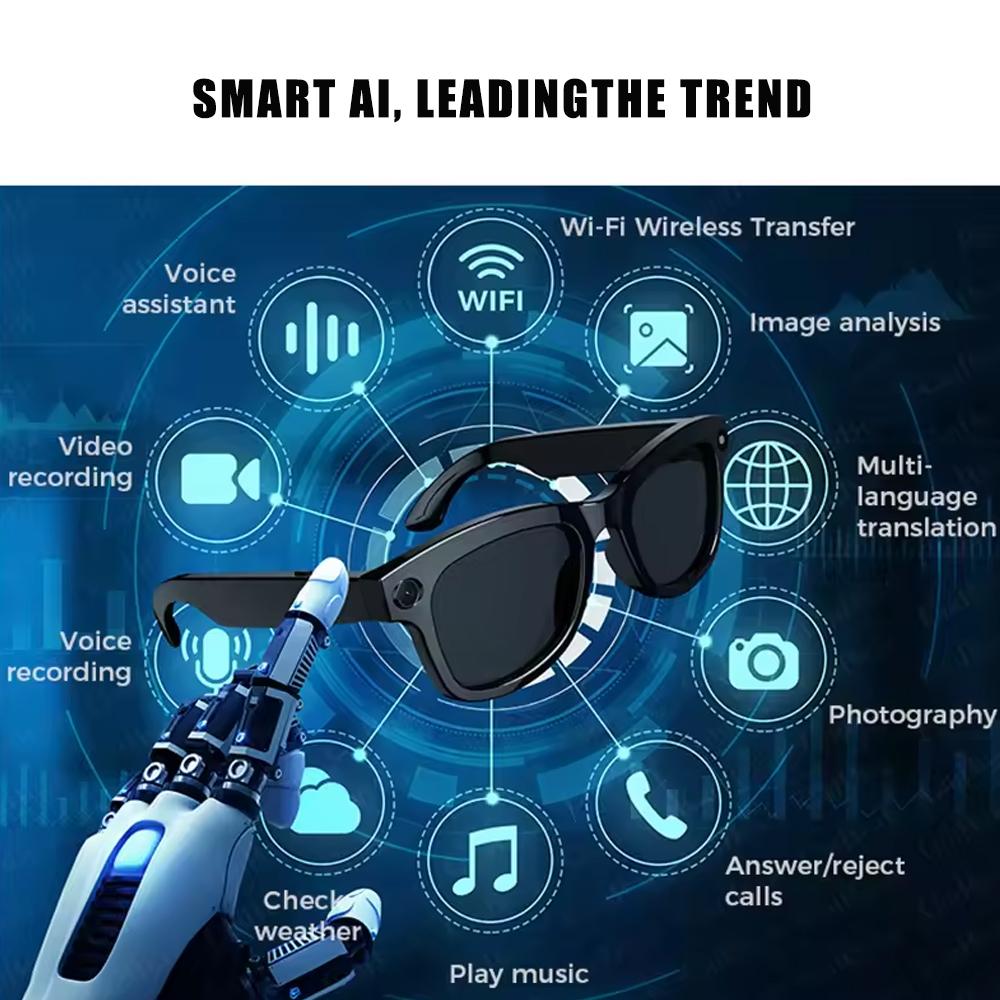 New Smart Glasses with AI Translator 8MP Camera 4K HD Take Videos and Photo Sunglasses BT Call for Men Women Fashion Glasses Wireless Music Playback