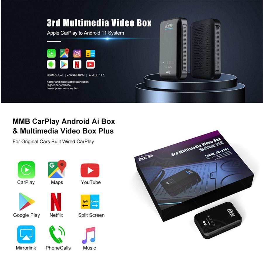1X For Car Video Player Wireless Carplay MMB Plus TV Streaming Box Netflix 4+32G
