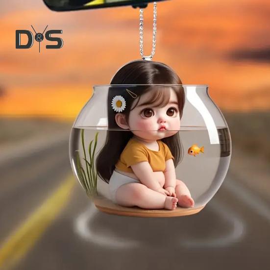 Cute Little Girl Pendant Hanging Ornament with Lanyard Easy To Hang Versatile Novelty Rearview Mirror Decoration