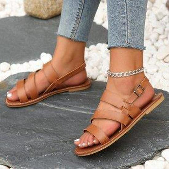Plus Size Buckle Flat Toe-Baring Sandals for Women