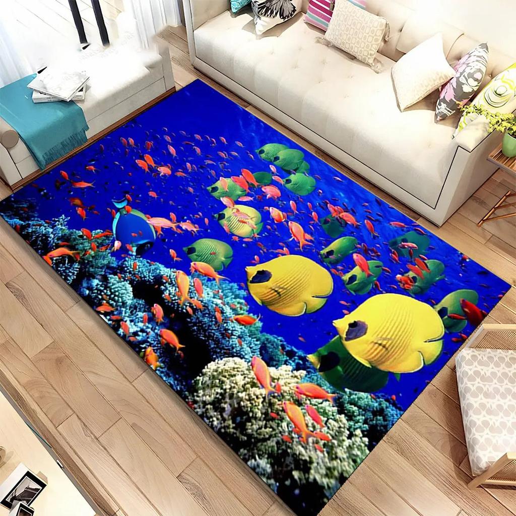 3D Meeresboden Unterwasserwelt Teppich Wohnzimmer Dekoration Schmutzabweisend Schlafzimmer Sofa Couchtisch Bereichsteppiche Waschbare Fußmatte
