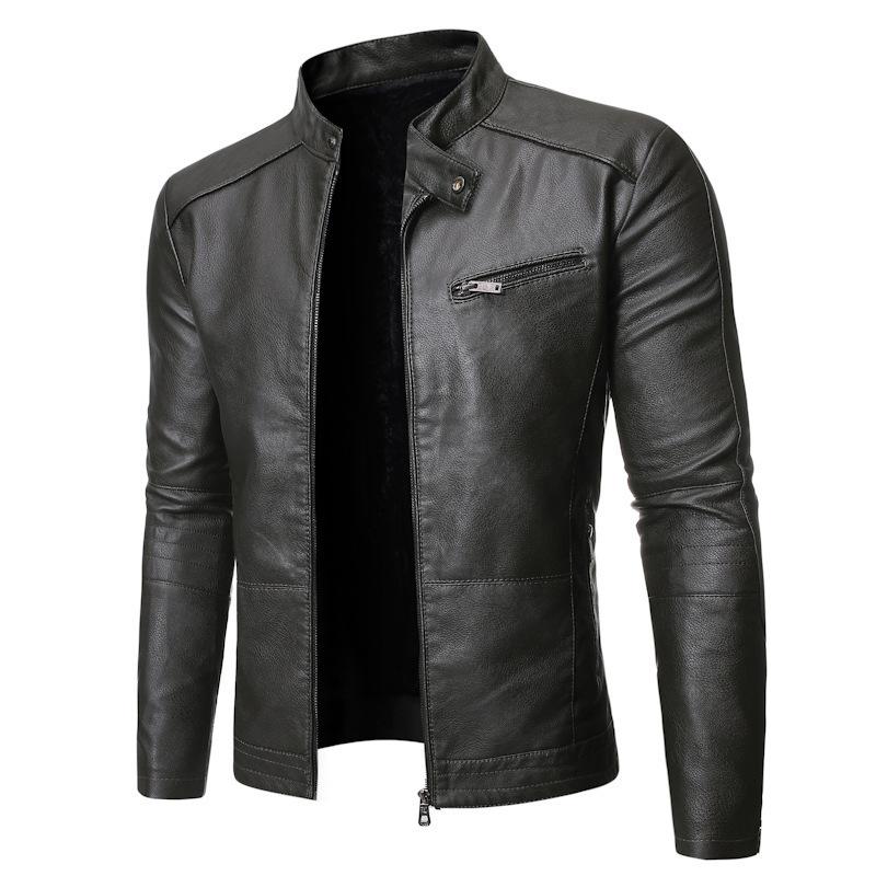 Autumn and winter new products European and American men's locomotive leather jacket jacket stand-up collar fashion men's washed leather jacket men