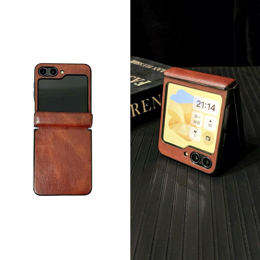 Samsung Galaxy Z Flip7 Crazy Horse Leather Folding Screen Case - Leather Texture Frosted Protective Cover