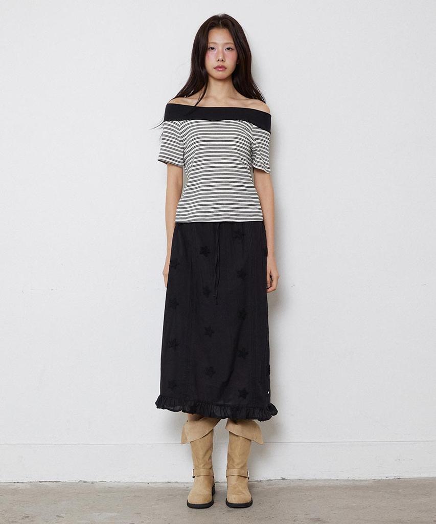 Lense Blocking Off Shoulder Stripe T-Shirt Black