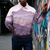 Men's Retro Corduroy Long Sleeve Printed Button-Front Top with Collar and Pocket Casual Shirt