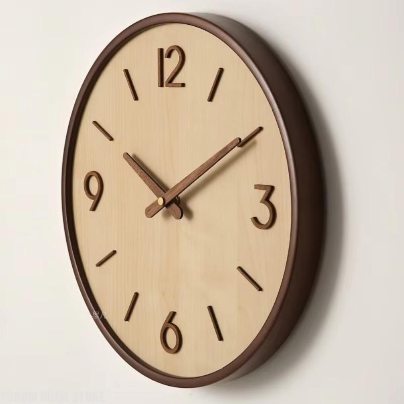 Modern Wooden Silent Art Wall Clocks Simple Wood Grain Bedroom Clocks Luxury Multifunctional Entrance Hall Home Accessories