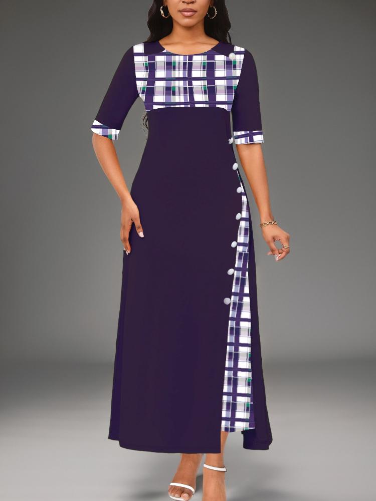 2026 New Style Dress, Round-neck Color-matched Short-sleeved Irregular-length Dress