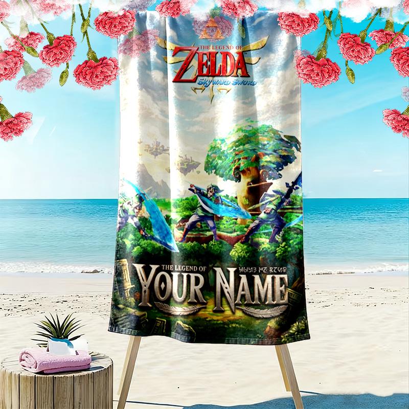 Name Custom Game Legend of Zelda Print Beach Towel, Large Soft Quick Dry Towel for Beach Camping Swimming