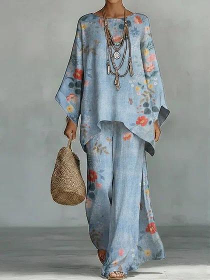 Y116 Summer Bohemian Paisley Printed Two-piece Set Large Size Casual Set