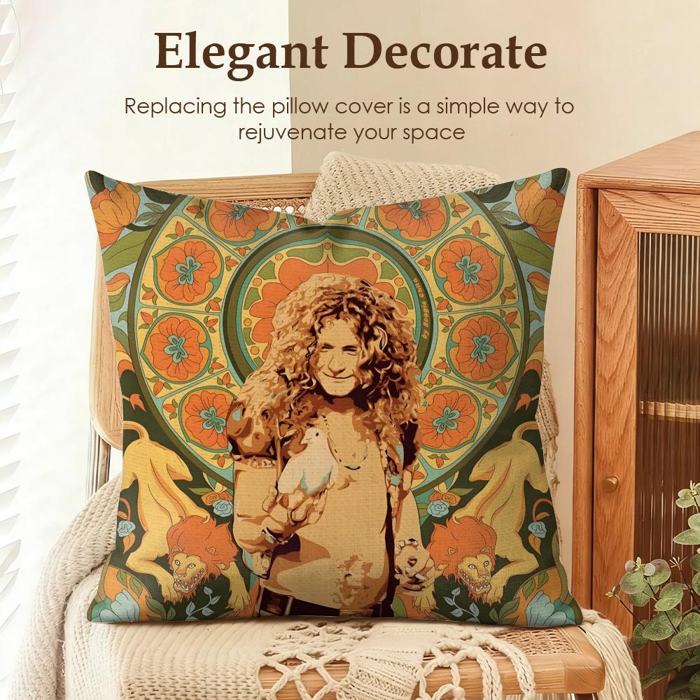 Band LLed Zeppelin Cushion Cover Natural Linen Organic Fabric DoubleSided Printing Sofa Home Decor Gift Pillow Case