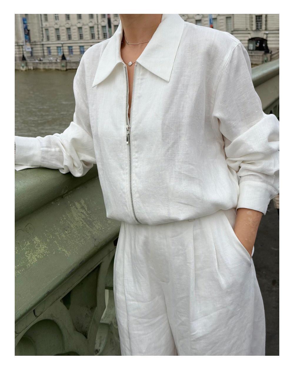 

2026 Spring/Summer Tencel Linen Two-Piece: Elegant Short Jacket & Wide-Leg Pants Set in Intellectual Style. S