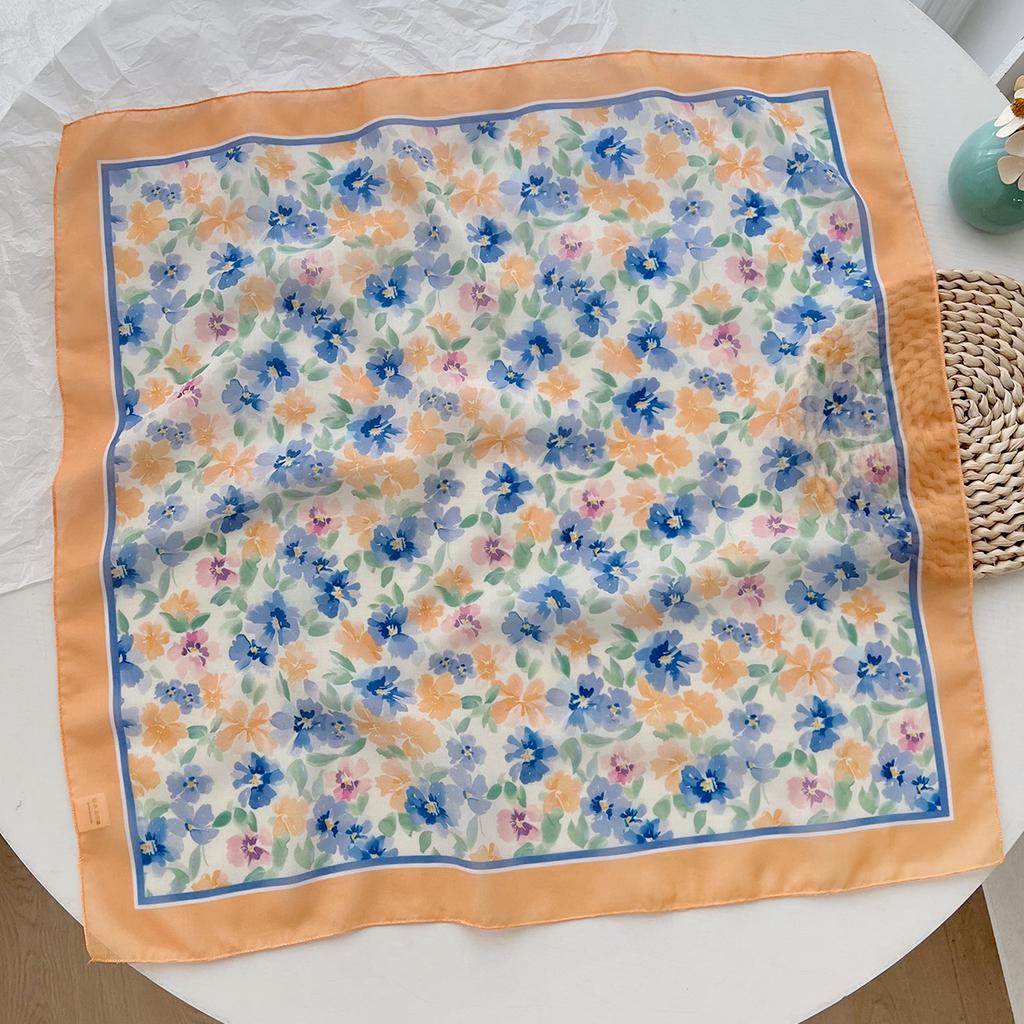 Spring and summer cotton and linen small silk scarf women's Korean version sweet and versatile decorative small square scarf multi-functional scarf