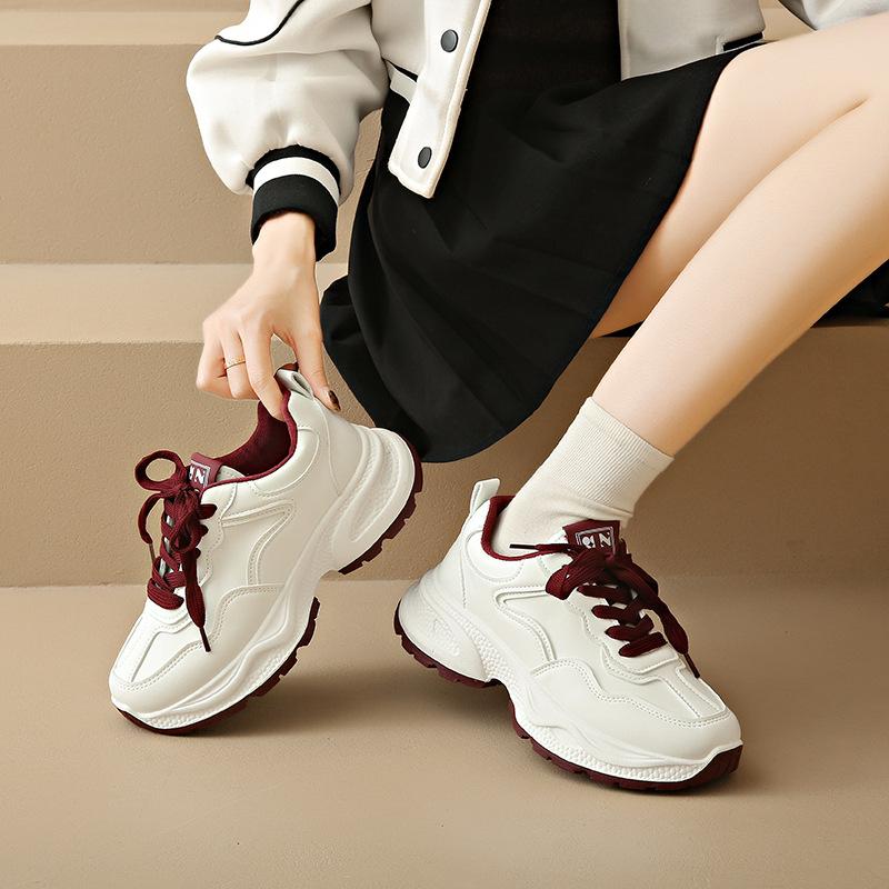 Daddy shoes women's spring and autumn new ins thick-soled leather casual sneakers