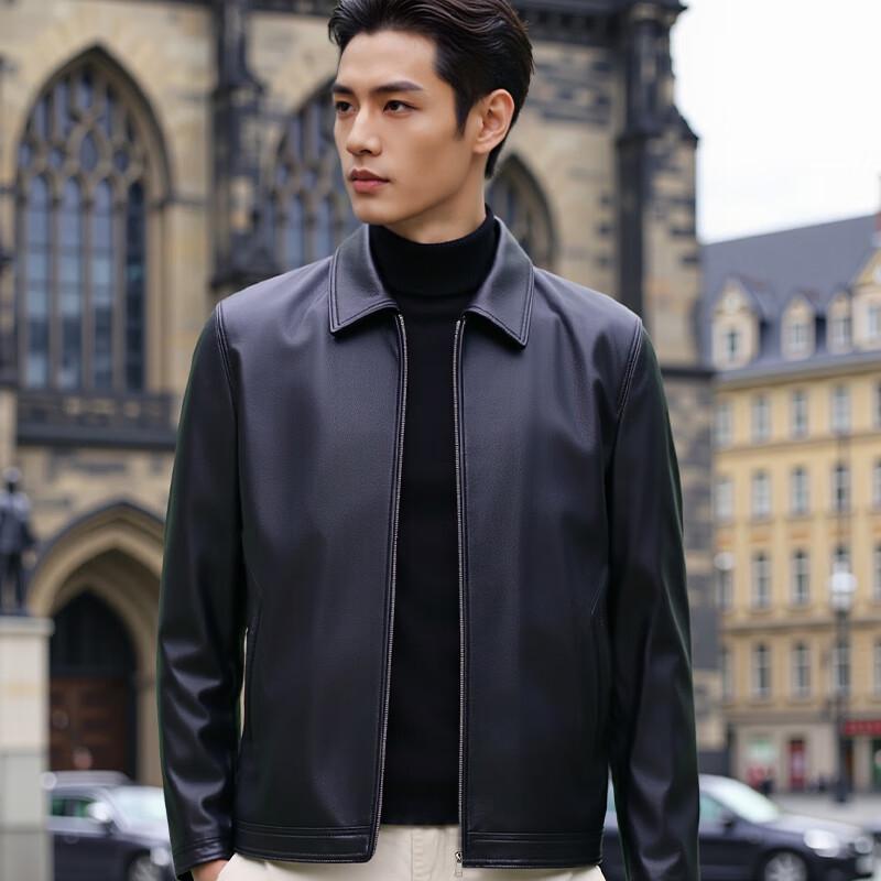 Hengyuanxiang Men's Thickened Frosted Cowhide Leather Jacket