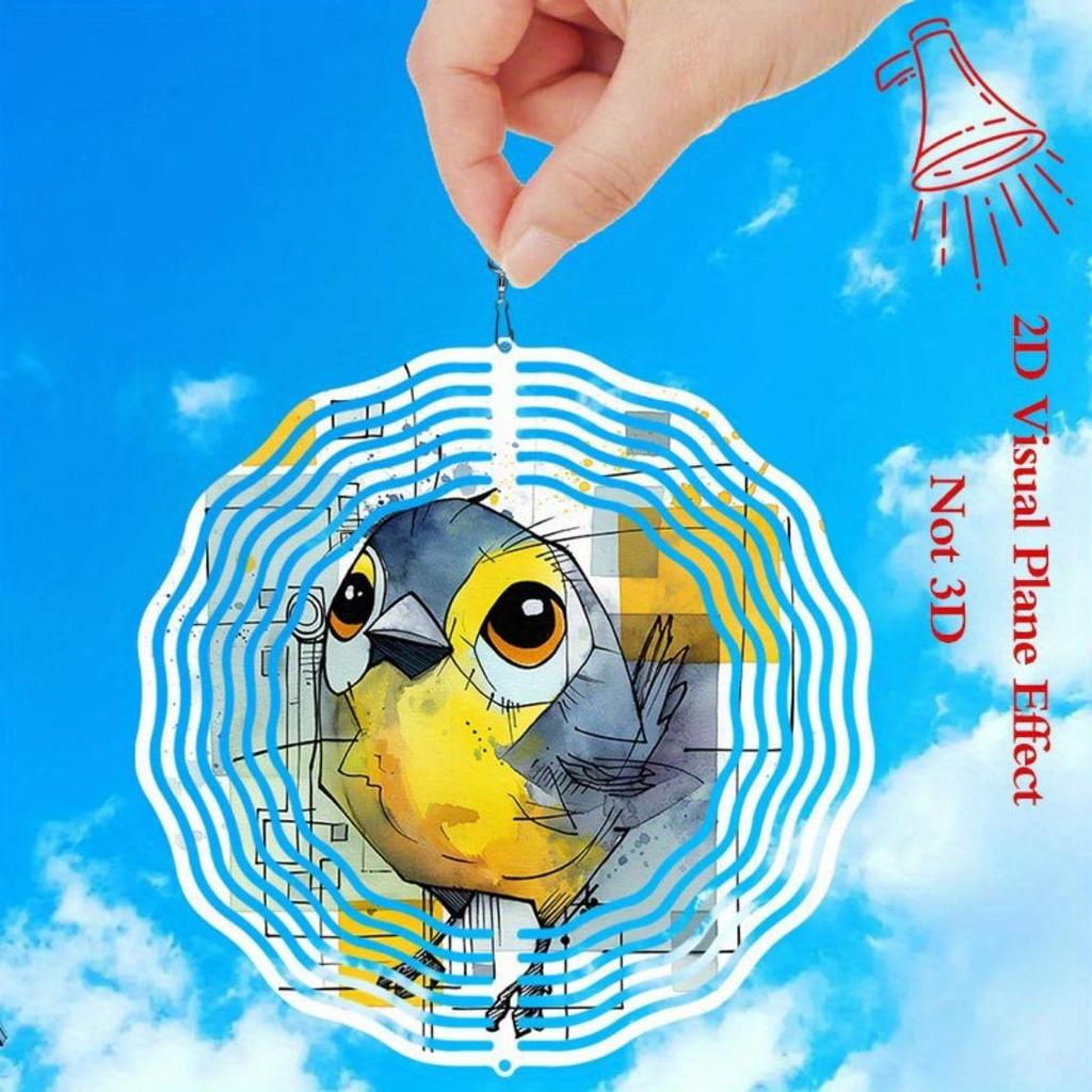 10 Inch Bluebird Watercolor Metal Wind Spinner Vibrant Yellow Blue Garden Decor Wind Powered Rotating Sculpture for Indoor Outdoor Yard