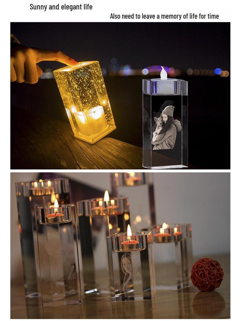 Romantischer 3D-Kristall-Kerzenständer mit Fotogravur für Paare - Perfekt für die Heimdekoration, Geburtstage & den Valentinstag