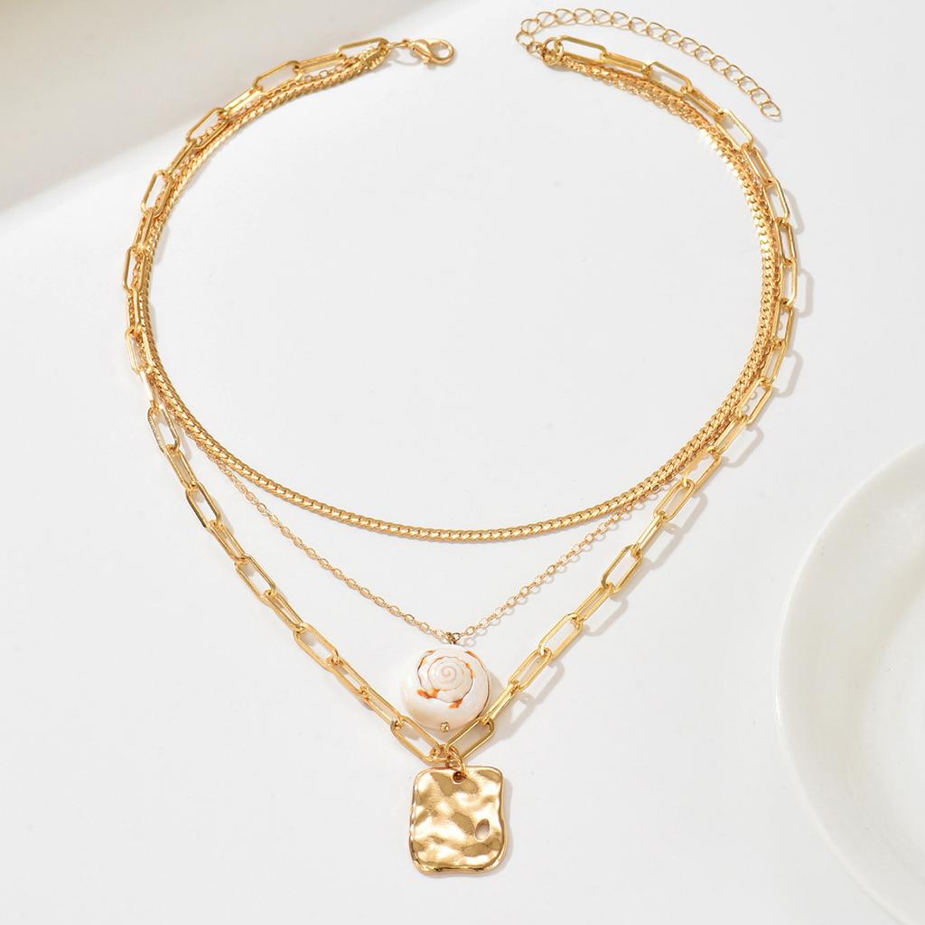 Multi Layer Stackable Necklace, Cool Tone Ins Shell Choker Clavicle Chain for Women