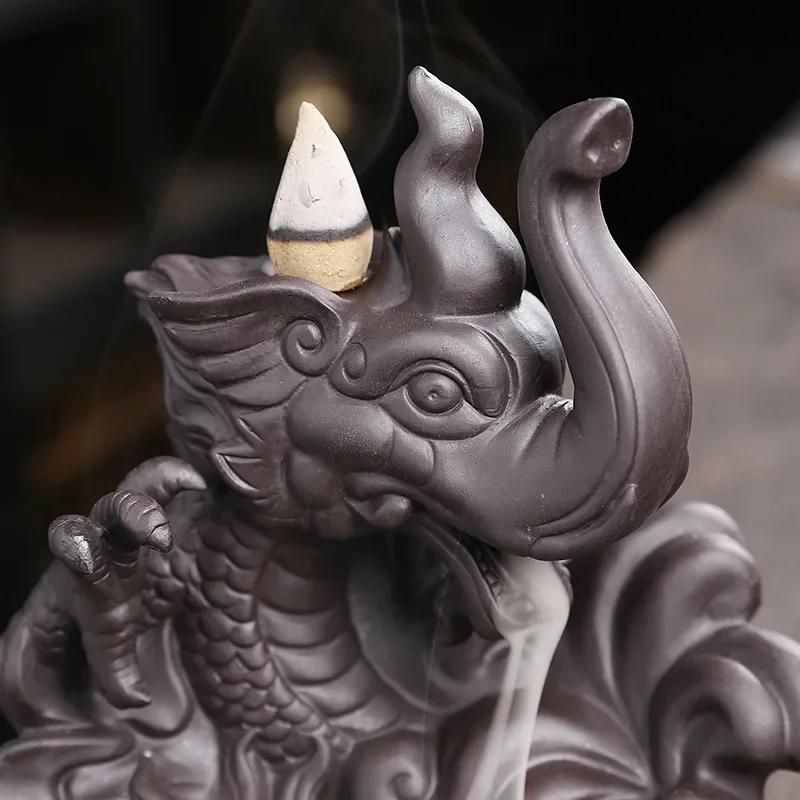 1pc,Purple Clay Handicrafts Lucky Feng Shui Elephant & Dragon Home Decor Incense Burner (Without Incense)