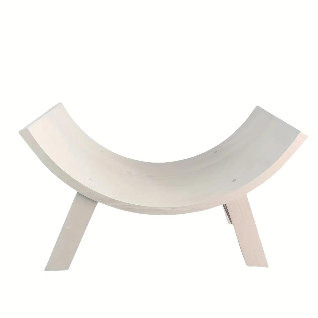 U-Shaped Wooden Stool Distressed White Solid Wood Half Round Design Dual-Use As Photography Prop Posture Corrector Home Studio