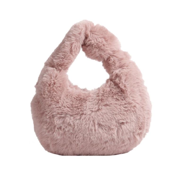 Faux Furs Shoulder Bag with Tie Zipper Casual Shoulder Bag Half Moon Purse Bag