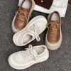 Leather Versatile Thick-soled Ugly Cute Little White Shoes Women's 2025 New Small Man Height Increase Casual Big Head Board Shoes Bread Shoes