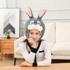 Grey smiley rabbit headgear, hat, plush headgear, photo props, cartoon headgear.