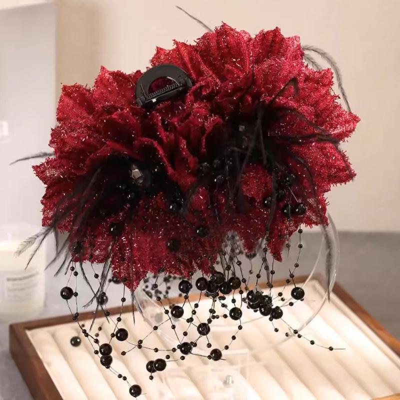

Elegant Flower Beads Tassel Hair Claw Clips For Women Elegant Shark Clip Fashion Girl Ponytail Clip Hair Accessories красный