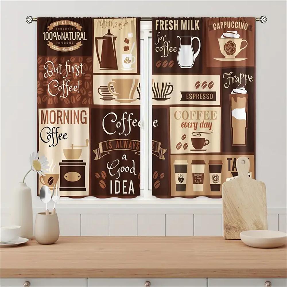 2pcs Farmhouse Kitchen Curtains Rustic Country Short Fork Spoon Knife Savor Vintage Window Treatment For Bedroom Living Room