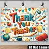 2D Thank You Teacher Banner, Colorful School Supplies Photography Background Banner