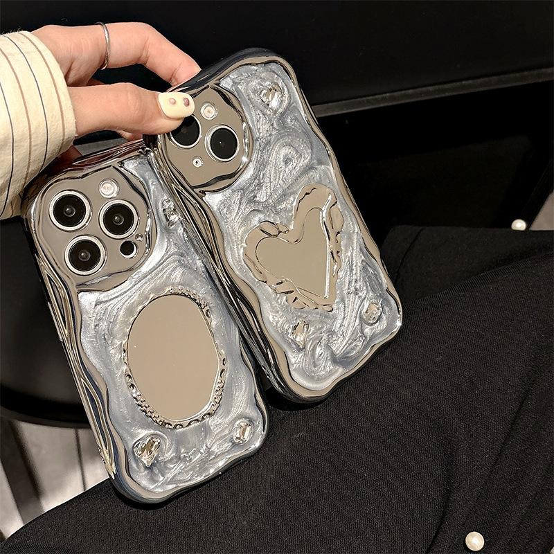 Love Mirror Dropping Gel Phone Case for IPhone 17 Promax Silicone Silver Grey for Apple 16 All Inclusive Women's Edition