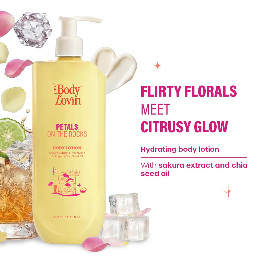 Plum BodyLovin’ Petals On The Rocks Body Lotion | Renewing & Reviving Body Lotion | Lightweight Hydration | Sakura Extract, Hydrolysed Collagen &