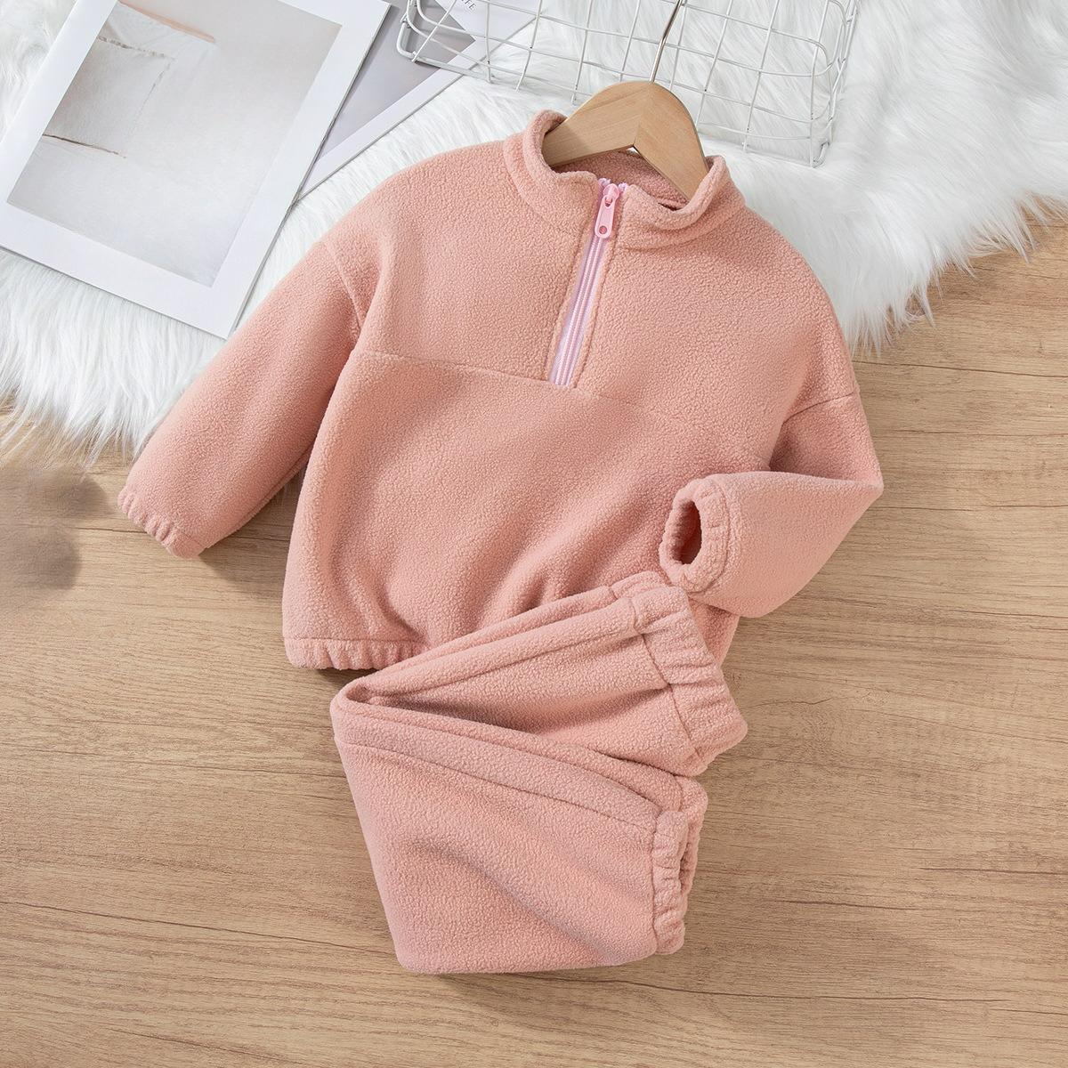 

Детский мужской и женский флисовый костюм для малышей, свитер на половину молнии, костюм-двойка, 1-7 лет, осенне-зимний костюм 80 розовый