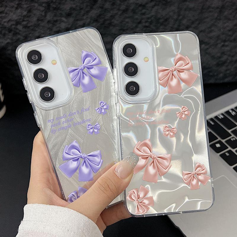 Floral Pattern Slim TPU Soft Edge Phone Case For Samsung S25 Ultra S24 FE S23 A56 A36 A16 A55 Feather Sparkling Shockproof Glitter Hard PC Back Cover