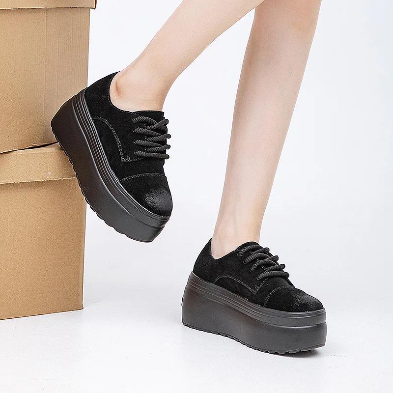 Fashion Top Quality 8CM Suede Genuine Leather Platform Boots Women Spring Pressure Relieving Autumn Wedge Boots  Ankle Shoes High Top