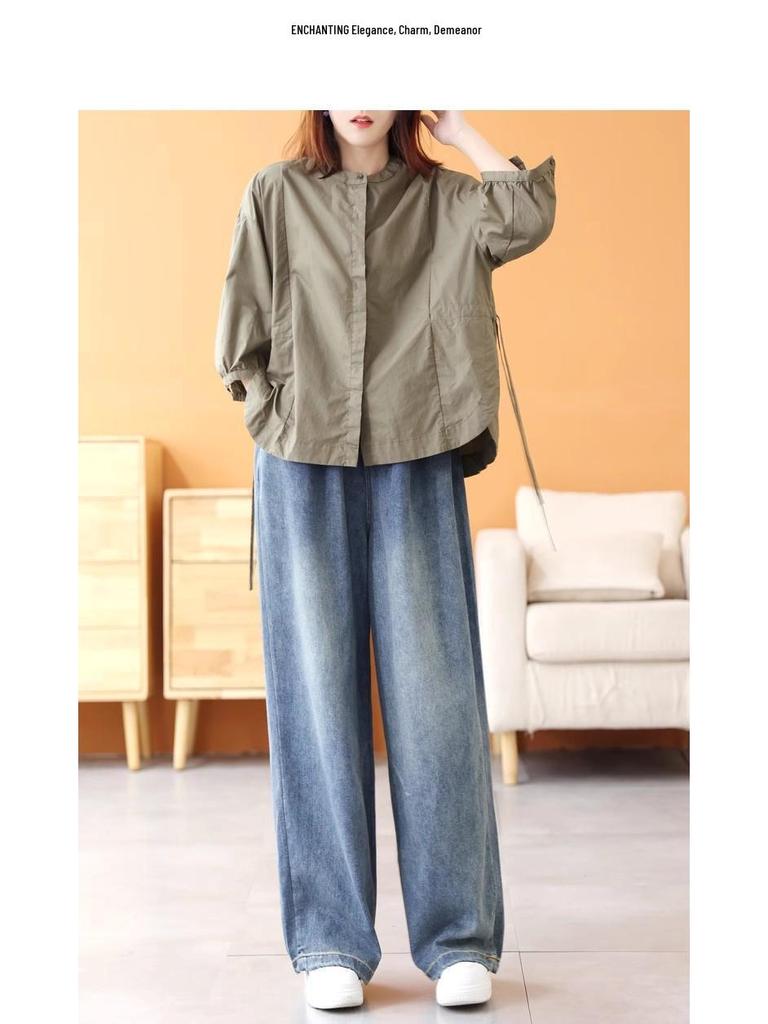 Plus Size Women's Casual Wide-Leg Velvet Denim Pants for Autumn and Winter