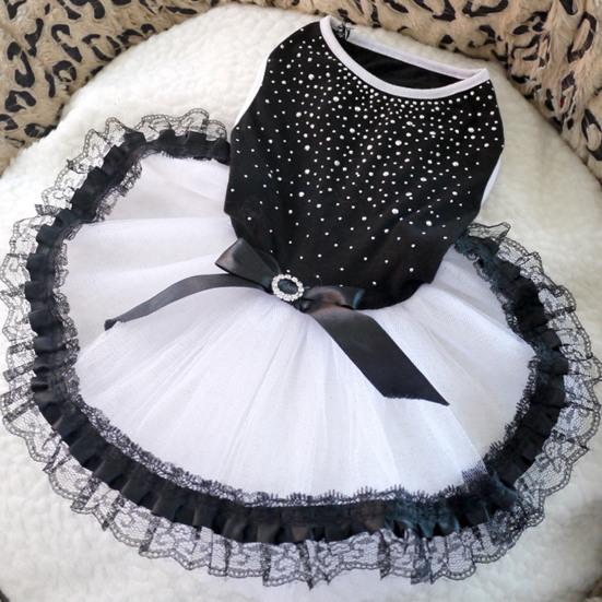 Pet Clothes - Comfortable Cotton Pet Dog Cat Puppy Spot Bow-knot Princess Yarn Dress