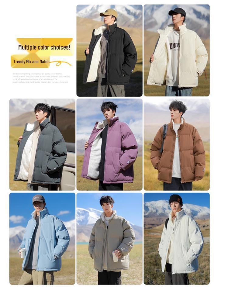 Men's 2025 Lambswool Cotton Padded Jacket - Velvet-Lined, Thick Stand Collar, Winter Warmth & Cold Protection